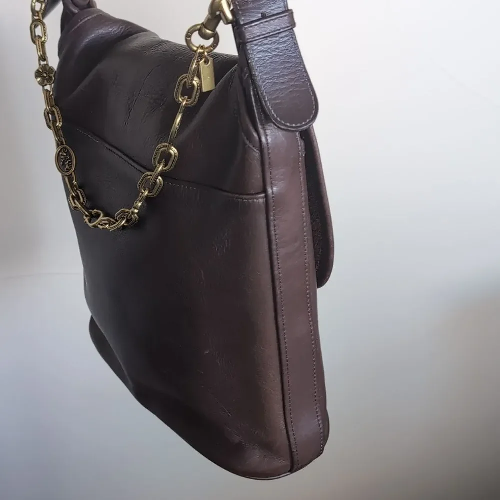 Vintage Coach Whitney Mahogany 🤎 Leather Large Crossbody With Gold Charm Chain